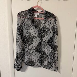 Jordan Black and White Sheer Blouse Size Medium